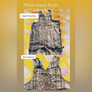 Plaid Kids Overalls classic Winnie the Pooh embroidery